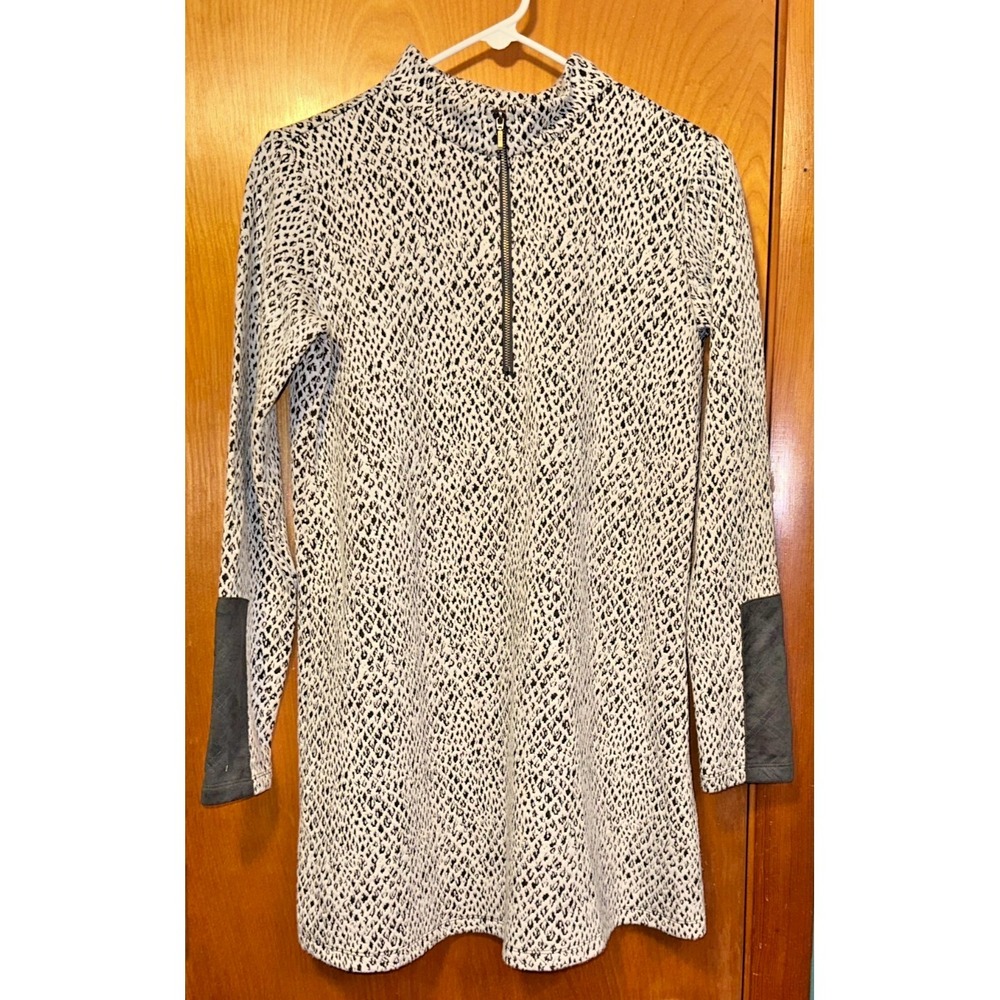 Soft Surroundings Animal Print 1/4 Zip Tunic Dress Faux Suede Cuffs XS